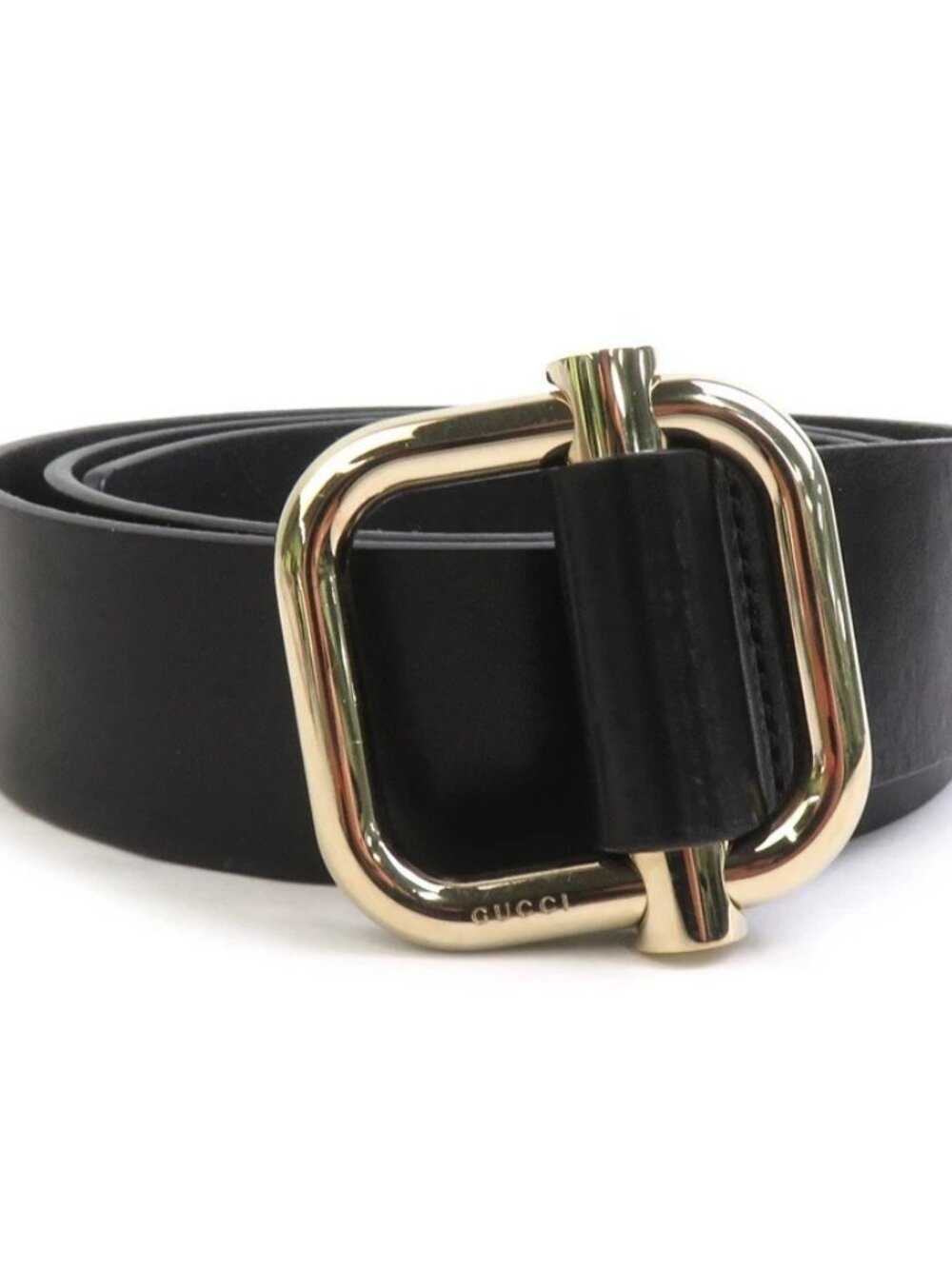 GUCCI Belt Black/Light Gold Leather/Metal -
